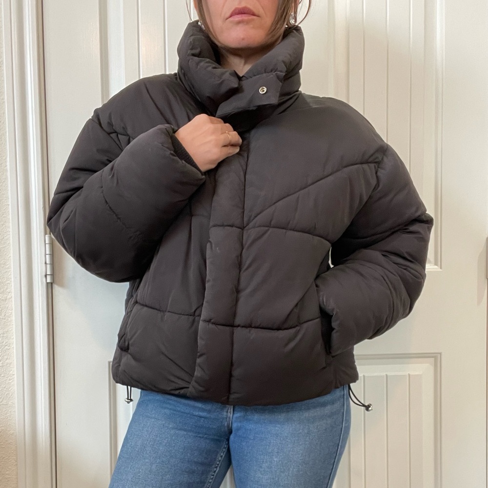 Topshop black button up puffer jacket